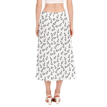 Fish Hook Pattern Print Side Slit Midi Skirt