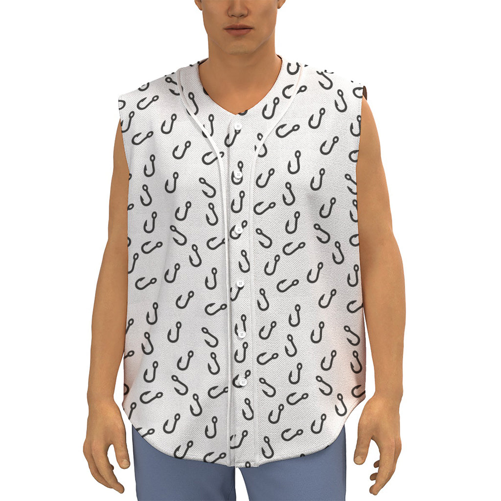 Fish Hook Pattern Print Sleeveless Baseball Jersey