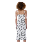 Fish Hook Pattern Print Slim Fit Midi Cami Dress