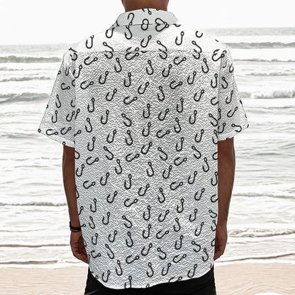 Fish Hook Pattern Print Textured Short Sleeve Shirt