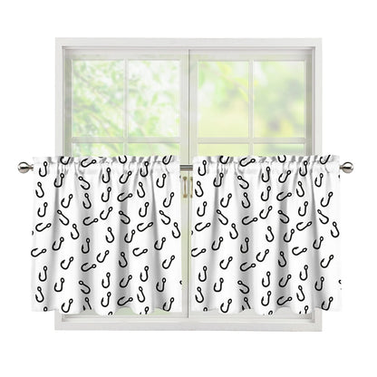 Fish Hook Pattern Print Tier Curtains