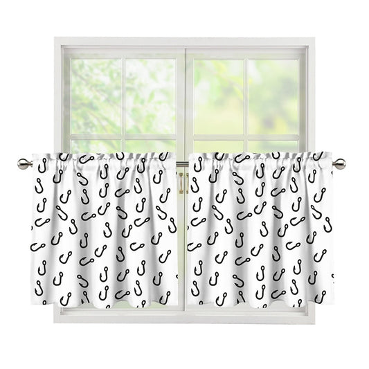 Fish Hook Pattern Print Tier Curtains