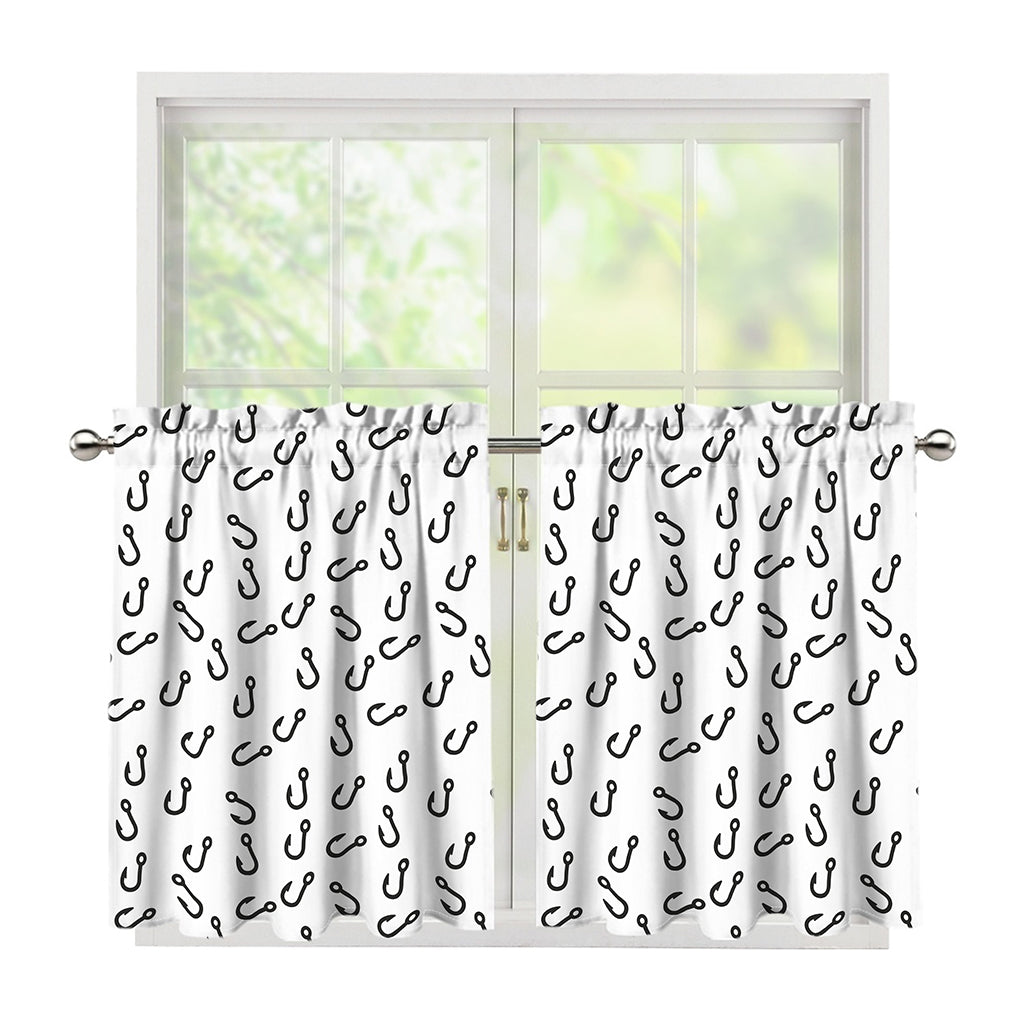 Fish Hook Pattern Print Tier Curtains