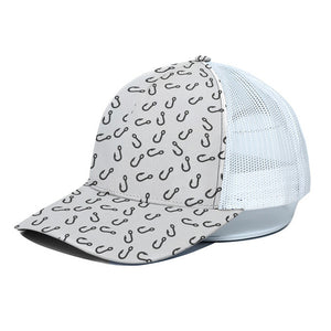 Fish Hook Pattern Print White Mesh Trucker Cap