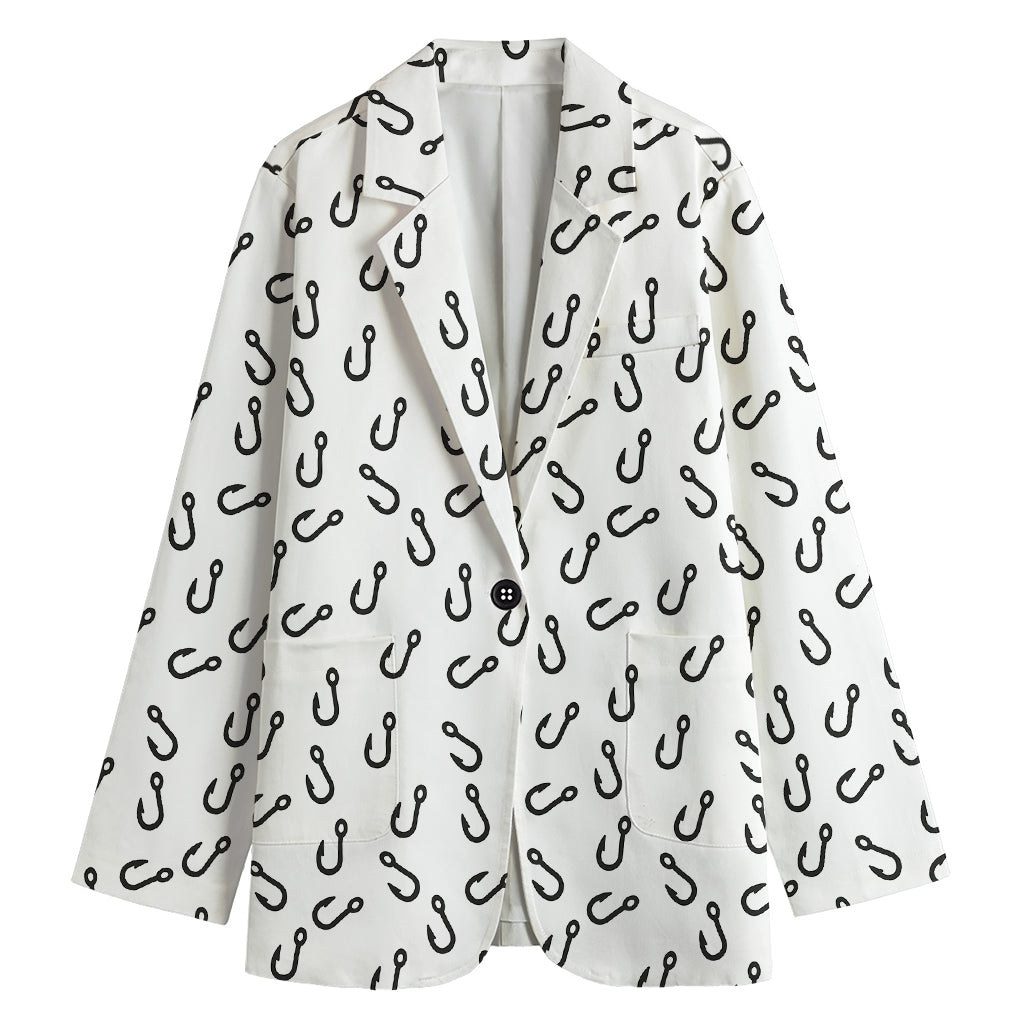 Fish Hook Pattern Print Women's Cotton Blazer