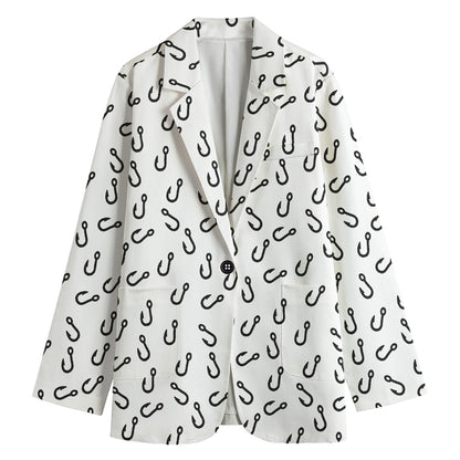 Fish Hook Pattern Print Women's Cotton Blazer