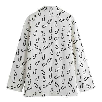 Fish Hook Pattern Print Women's Cotton Blazer