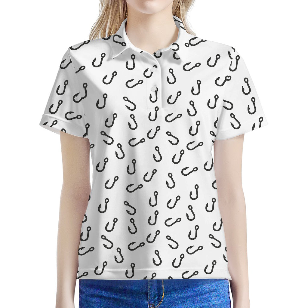 Fish Hook Pattern Print Women's Polo Shirt