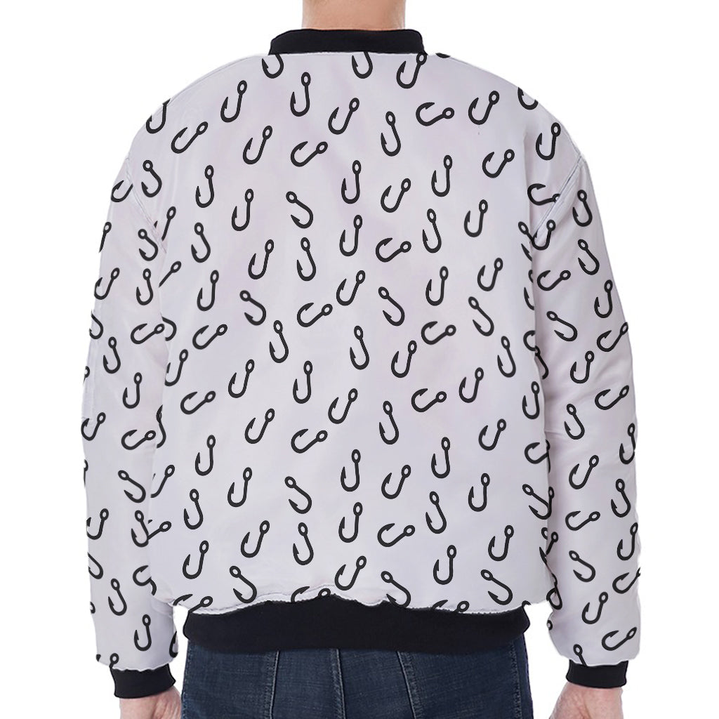 Fish Hook Pattern Print Zip Sleeve Bomber Jacket