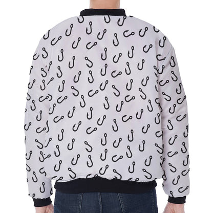 Fish Hook Pattern Print Zip Sleeve Bomber Jacket