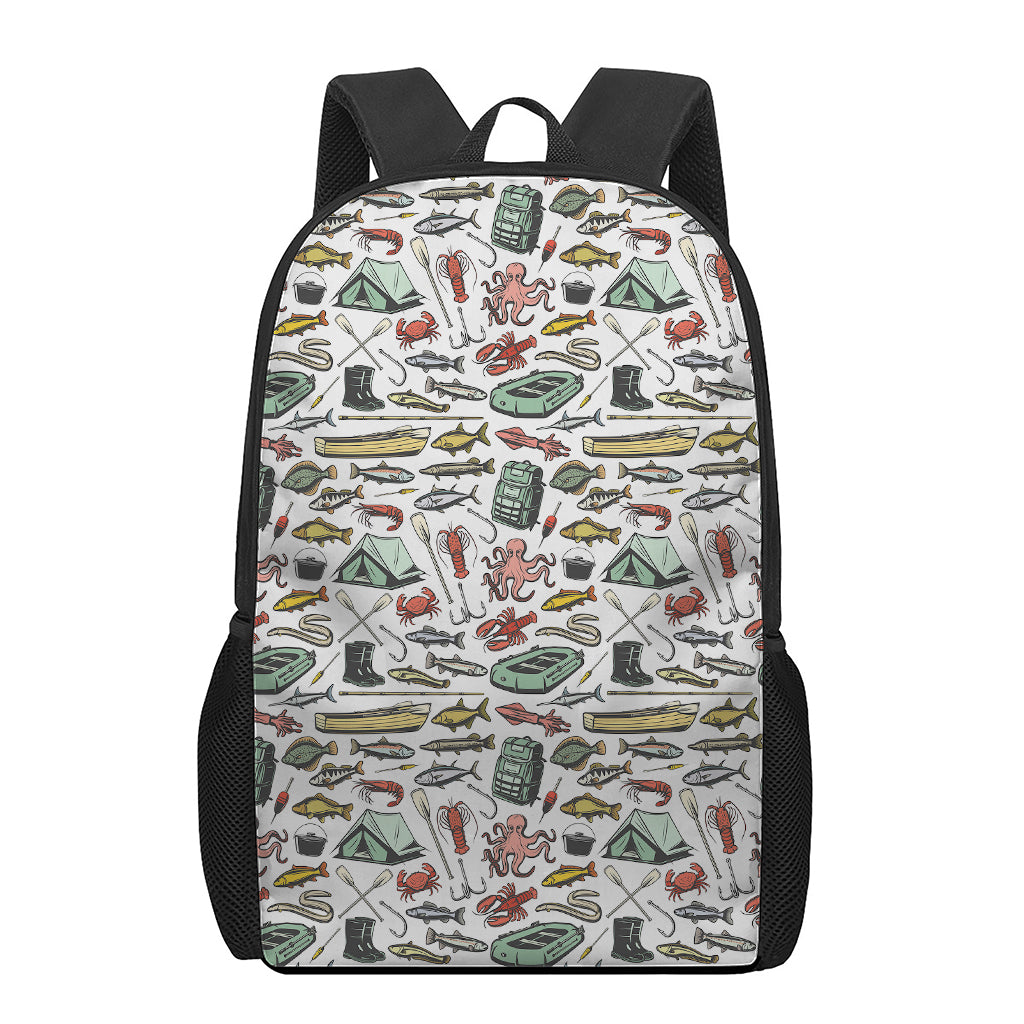 Fishing Equipment Pattern Print 17 Inch Backpack