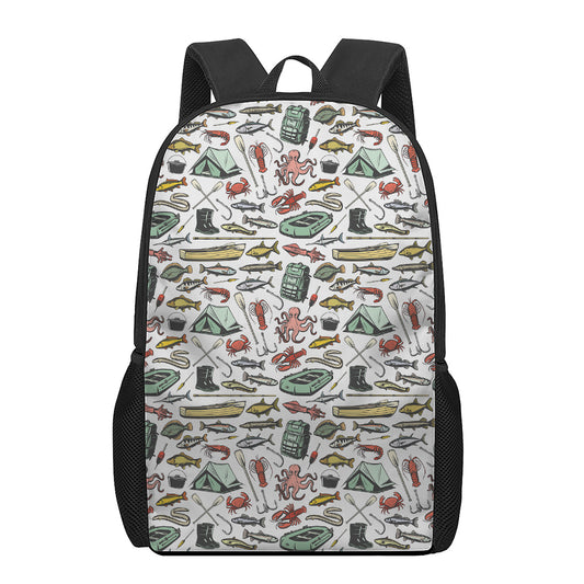 Fishing Equipment Pattern Print 17 Inch Backpack