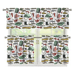 Fishing Equipment Pattern Print 3 Piece Kitchen Curtains