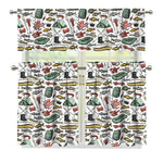 Fishing Equipment Pattern Print 3 Piece Kitchen Curtains