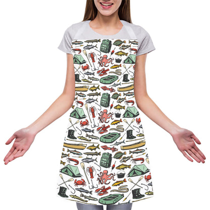 Fishing Equipment Pattern Print Adjustable Apron