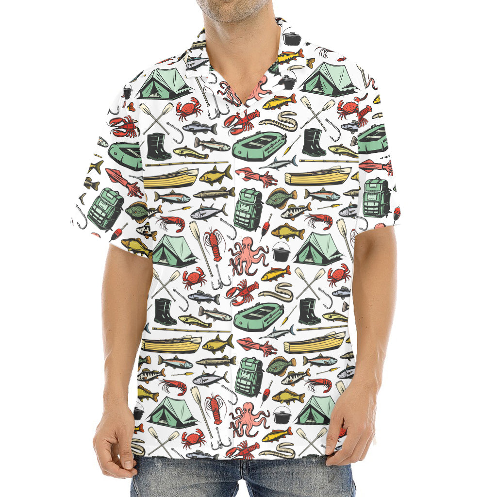 Fishing Equipment Pattern Print Aloha Shirt