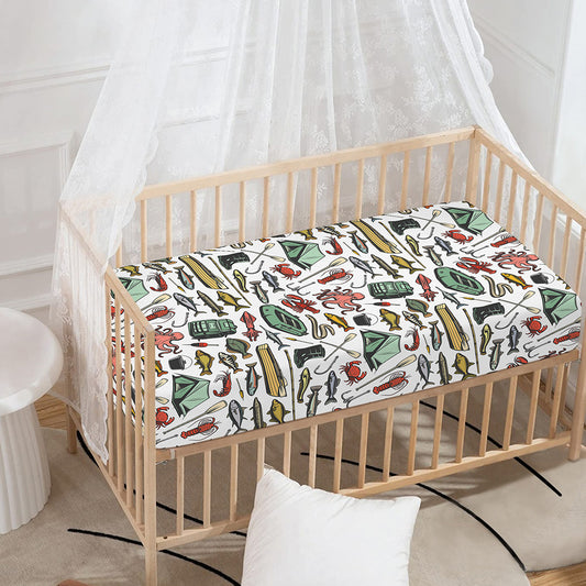 Fishing Equipment Pattern Print Baby Crib Sheet