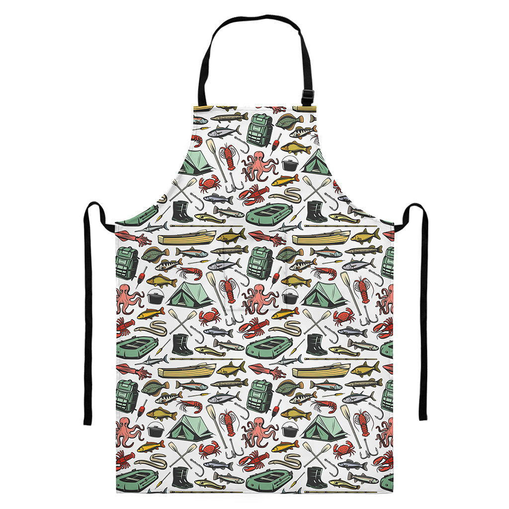 Fishing Equipment Pattern Print Bib Apron With Pocket