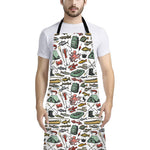 Fishing Equipment Pattern Print Bib Apron With Pocket