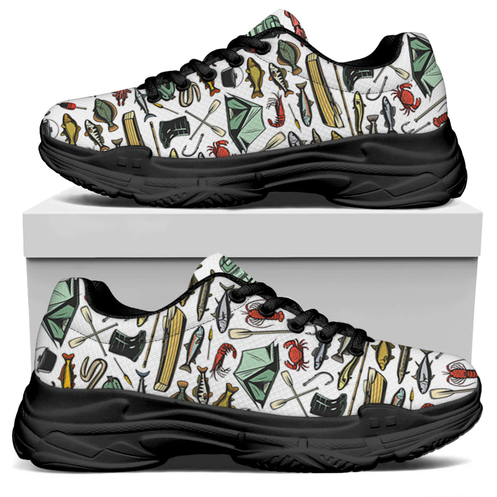 Fishing Equipment Pattern Print Black Chunky Shoes