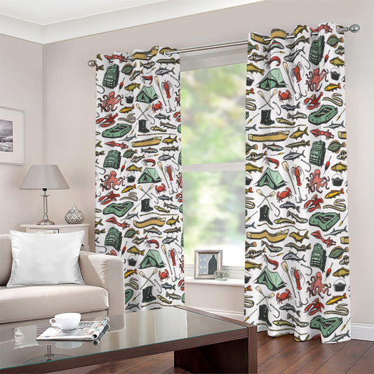 Fishing Equipment Pattern Print Blackout Grommet Curtains
