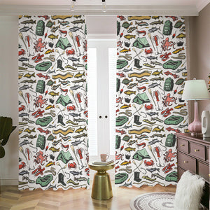 Fishing Equipment Pattern Print Blackout Pencil Pleat Curtains