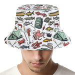Fishing Equipment Pattern Print Bucket Hat