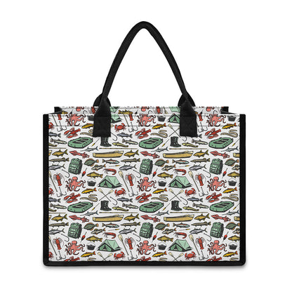 Fishing Equipment Pattern Print Canvas Tote Bag