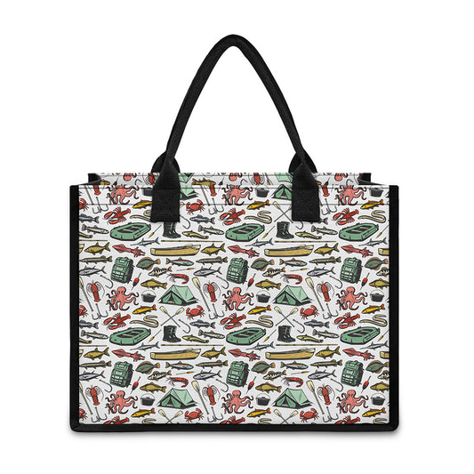 Fishing Equipment Pattern Print Canvas Tote Bag