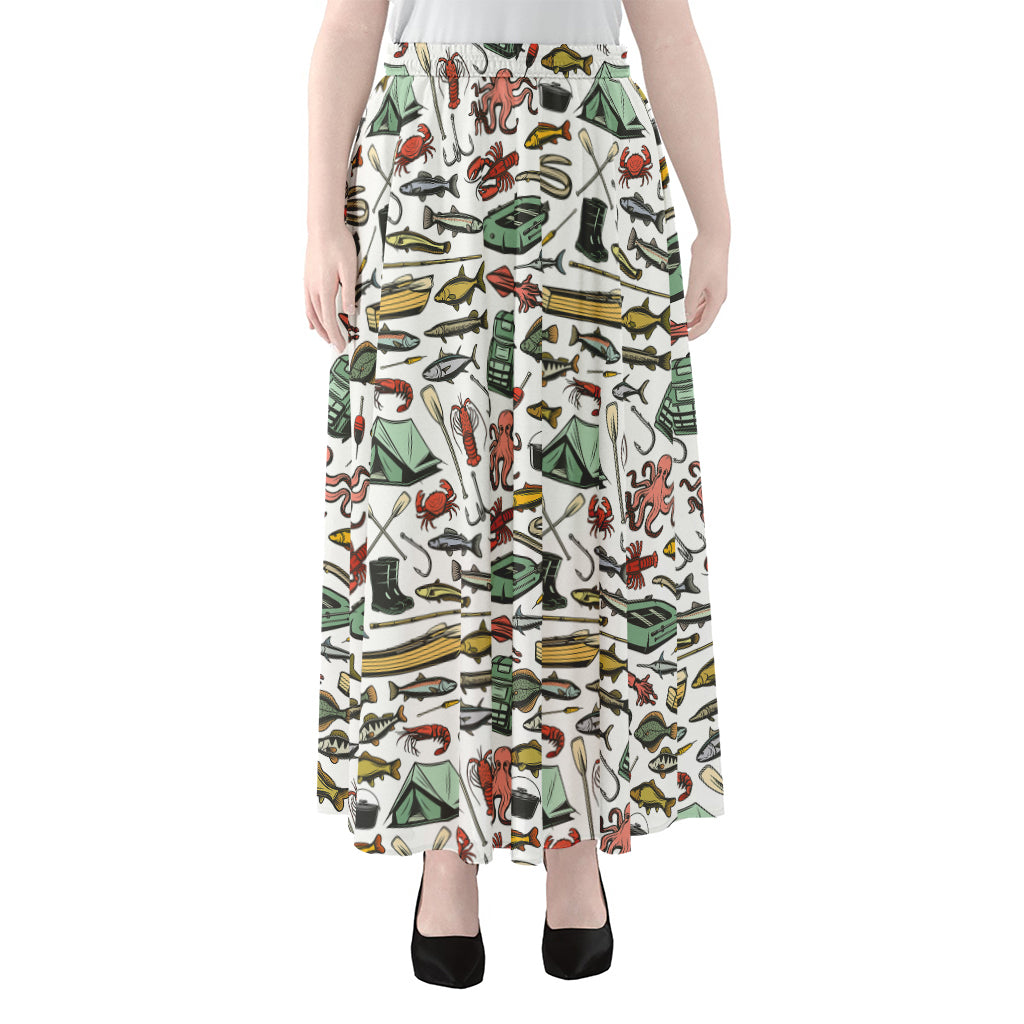 Fishing Equipment Pattern Print Chiffon Maxi Skirt