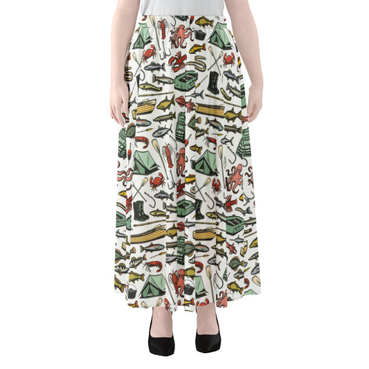Fishing Equipment Pattern Print Chiffon Maxi Skirt