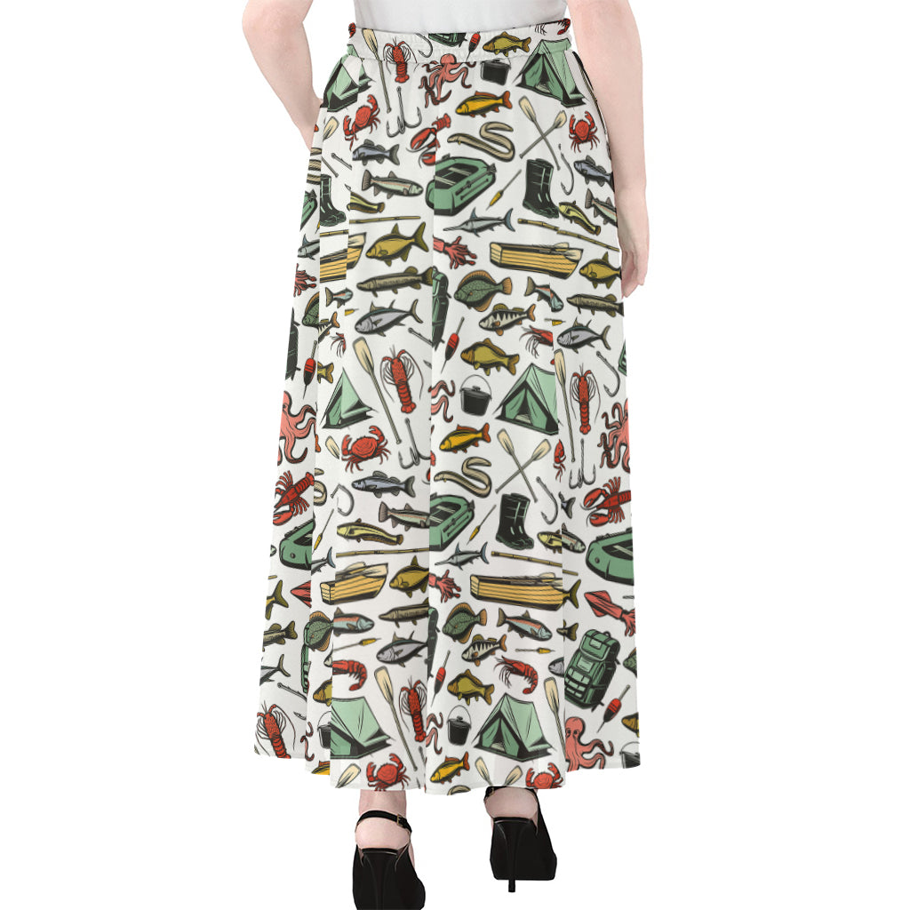 Fishing Equipment Pattern Print Chiffon Maxi Skirt
