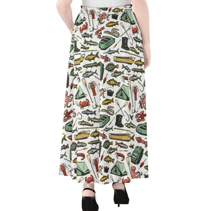 Fishing Equipment Pattern Print Chiffon Maxi Skirt