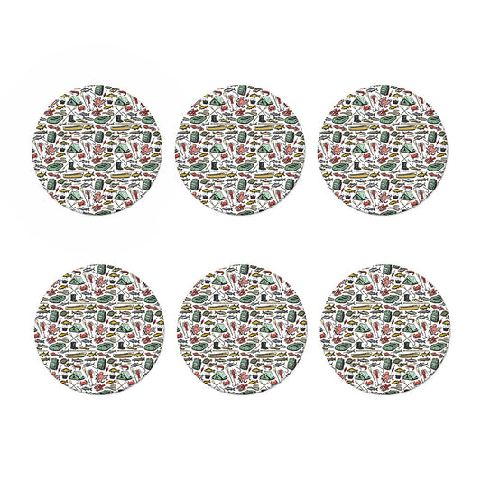 Fishing Equipment Pattern Print Coaster Set