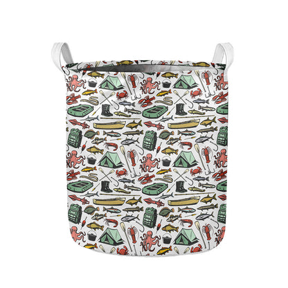 Fishing Equipment Pattern Print Collapsible Laundry Basket