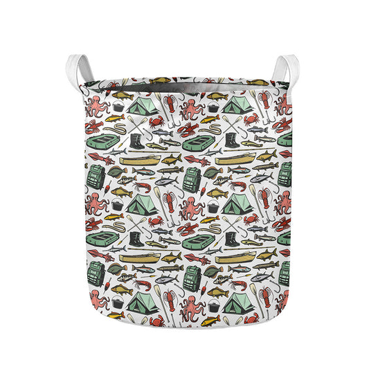 Fishing Equipment Pattern Print Collapsible Laundry Basket