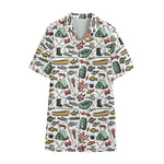 Fishing Equipment Pattern Print Cotton Hawaiian Shirt