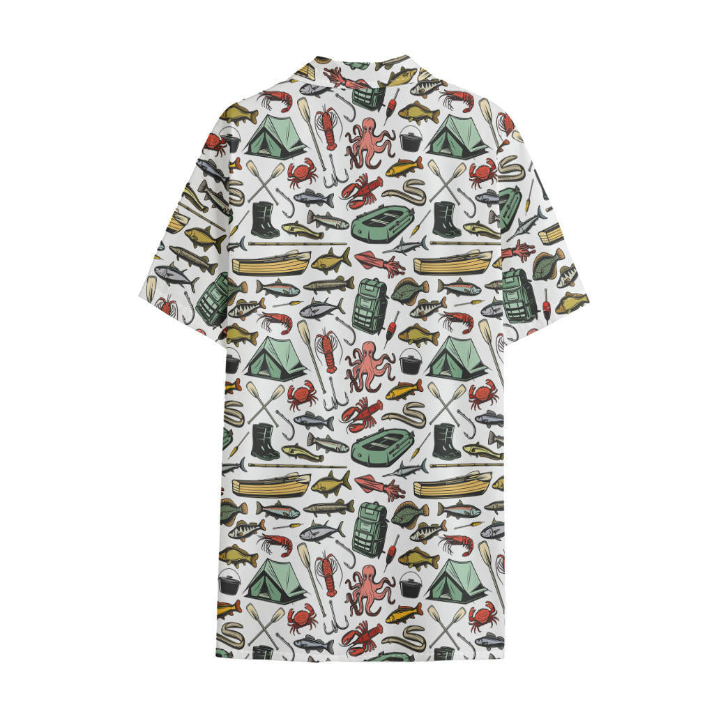 Fishing Equipment Pattern Print Cotton Hawaiian Shirt