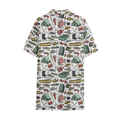 Fishing Equipment Pattern Print Cotton Hawaiian Shirt