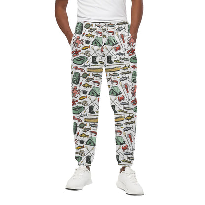 Fishing Equipment Pattern Print Cotton Pants