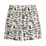 Fishing Equipment Pattern Print Cotton Shorts