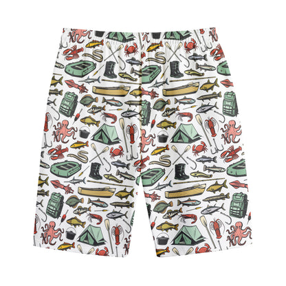 Fishing Equipment Pattern Print Cotton Shorts