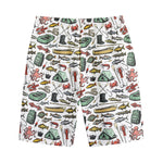 Fishing Equipment Pattern Print Cotton Shorts