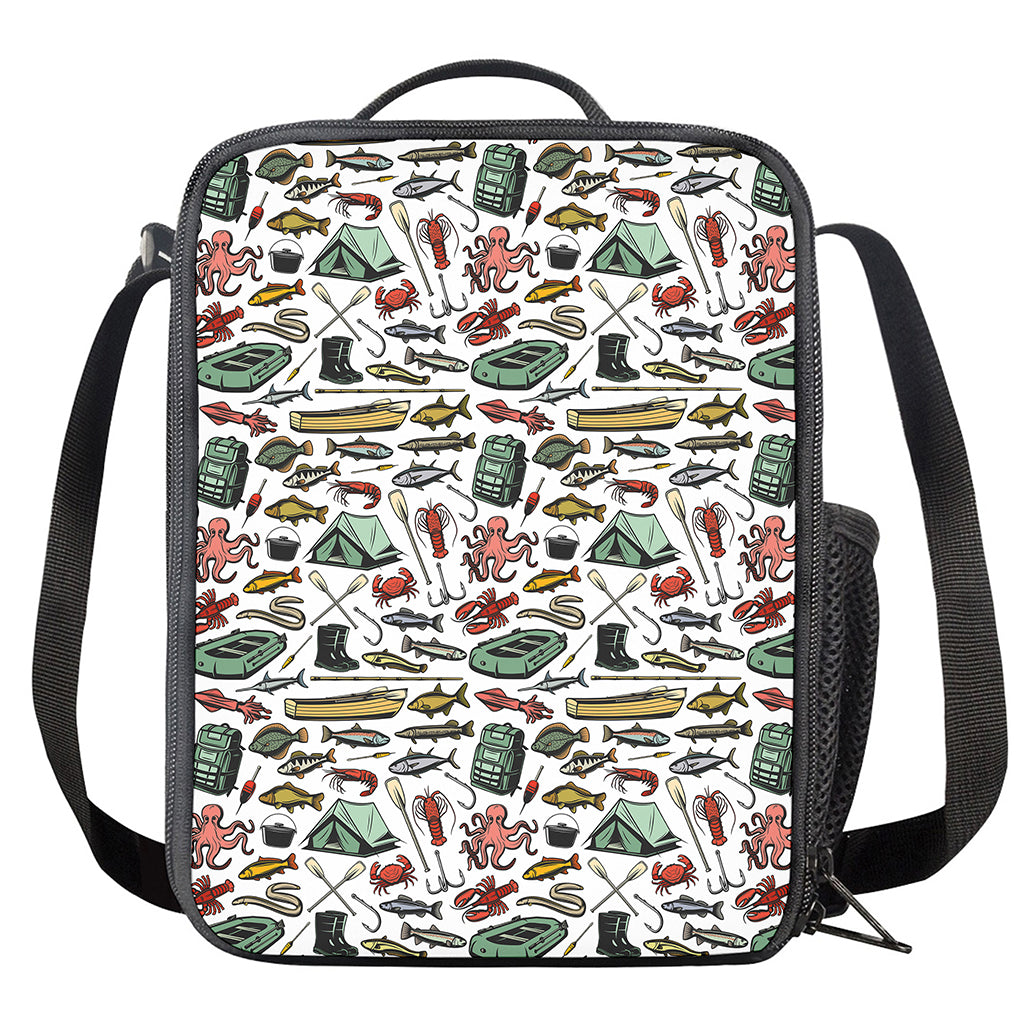 Fishing Equipment Pattern Print Crossbody Lunch Bag
