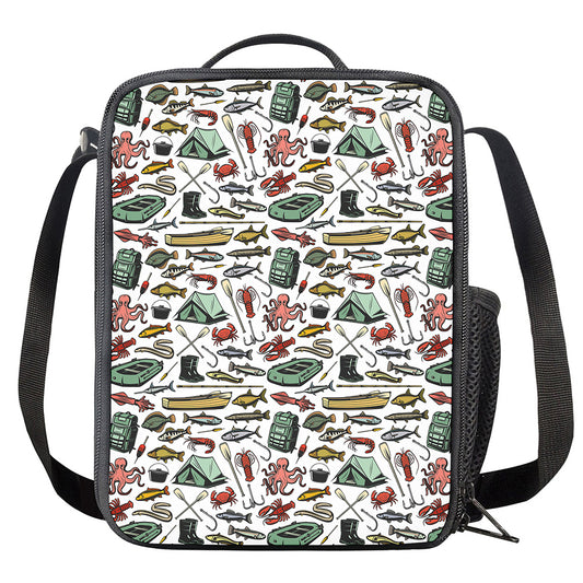 Fishing Equipment Pattern Print Crossbody Lunch Bag