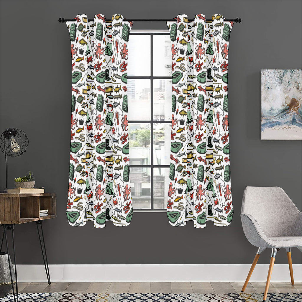 Fishing Equipment Pattern Print Curtain