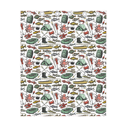 Fishing Equipment Pattern Print Curtain