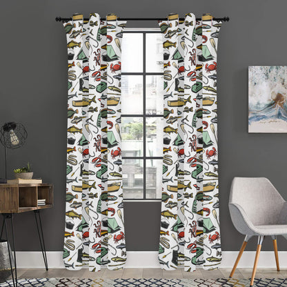 Fishing Equipment Pattern Print Curtain