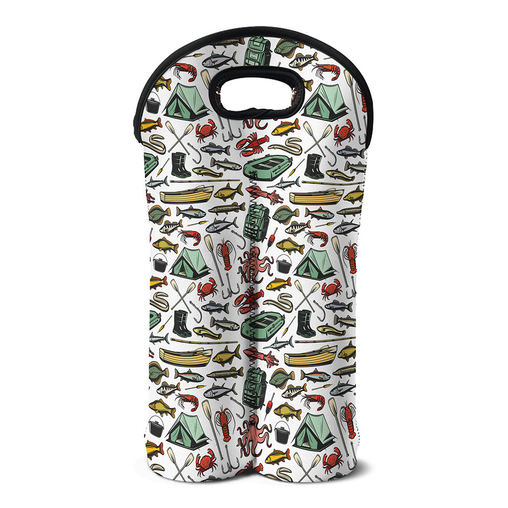 Fishing Equipment Pattern Print Double Neoprene Wine Tote
