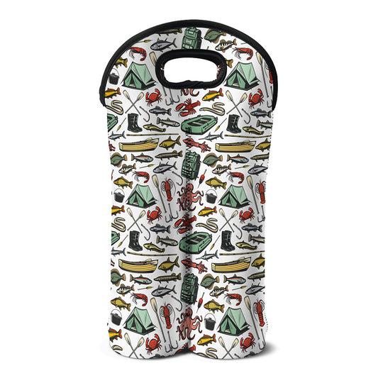 Fishing Equipment Pattern Print Double Neoprene Wine Tote